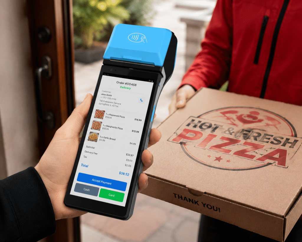 handheld POS terminal for pizza delivery